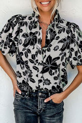 Floral Button Down Puff Sleeve Shirt OutfitFlow